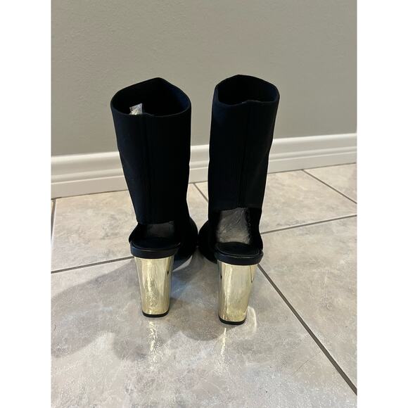 Cuccoo Chunky Gold Heeled Open Toe Black Size 41 (8) Sandal Slip on Boots - Picture 4 of 7
